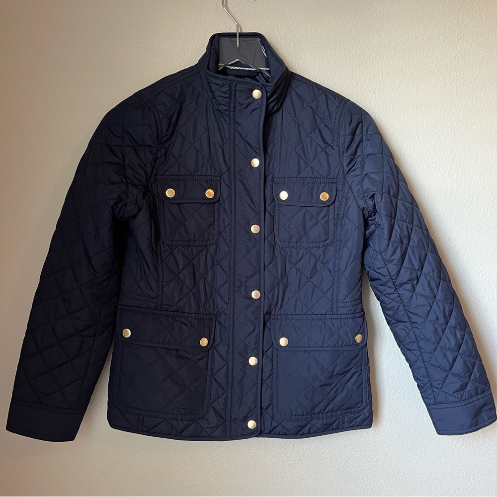Talbots Navy Blue Quilted Puffer Full Zip Jacket Size XS Petite